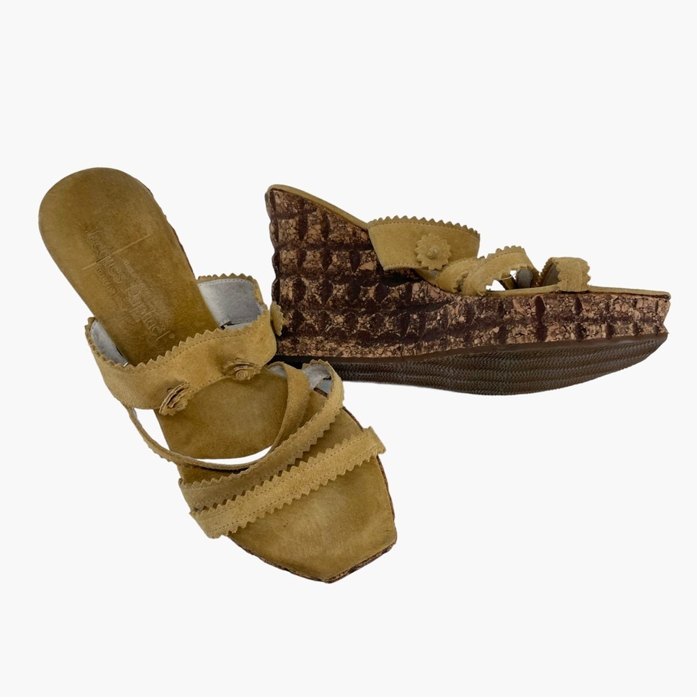 Jacques Raphael Suede Tan Cube Wedges - Picture 7 of 9